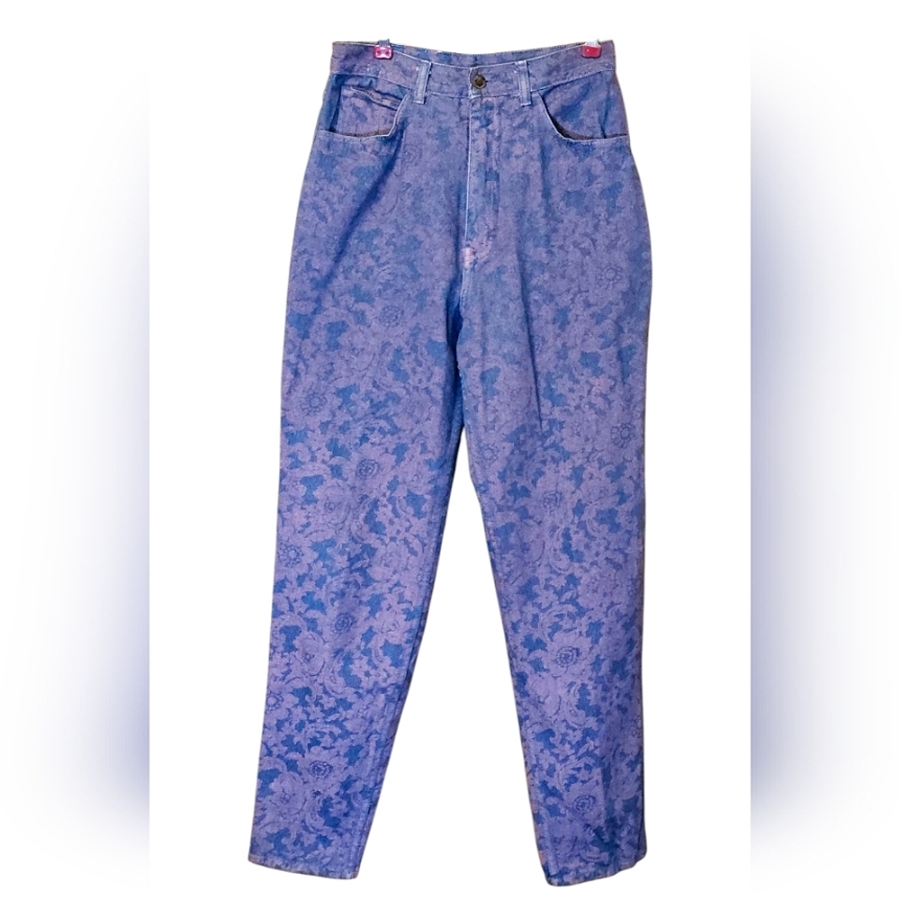 80s Mass Confusion Floral All Over Print Denim Jeans Vintage Size 9